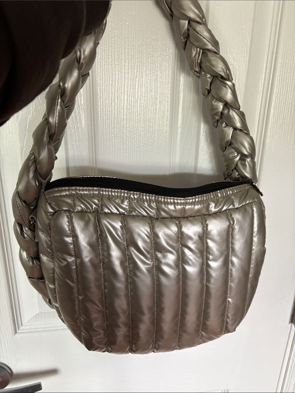 Think! Quilted Metallic Crossbody Bag - Silver
